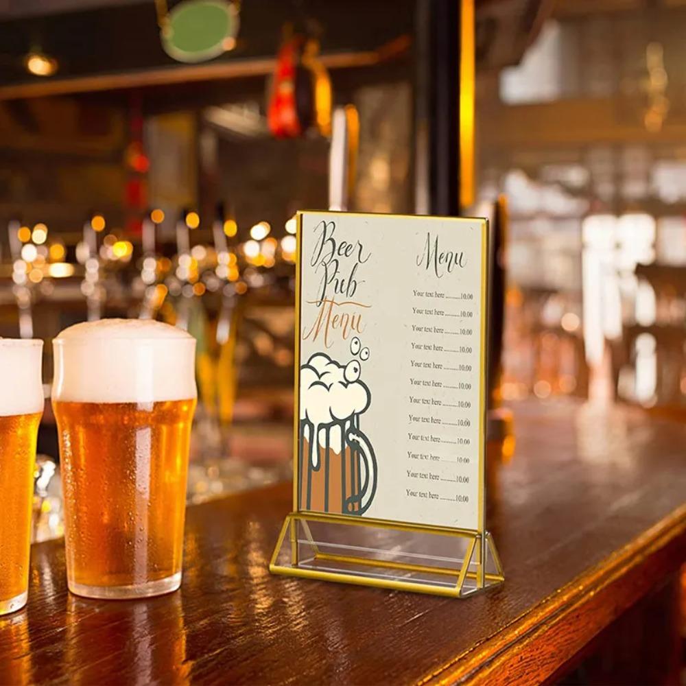 with Base Label Holder DIY Menu Card Rack Acrylic Golden Sign Holder Anniversary Celebration