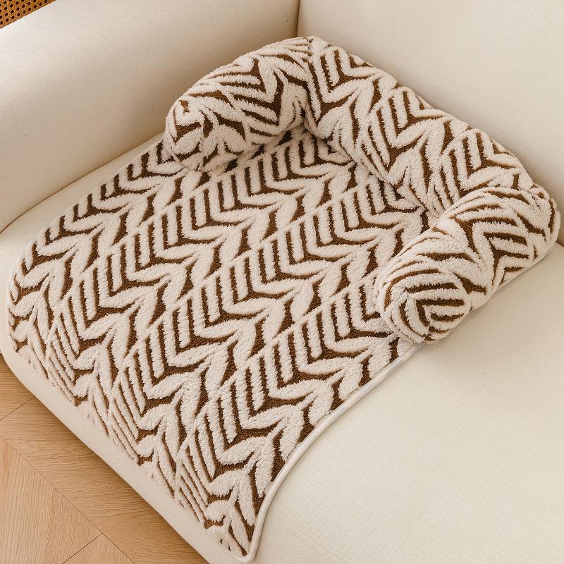 80x60cm Pet Sofa Bed Super Soft Plush Mat with Neck Pillow Machine Washable Pad for Small Dog Cats Indoor Outdoor Travel Use