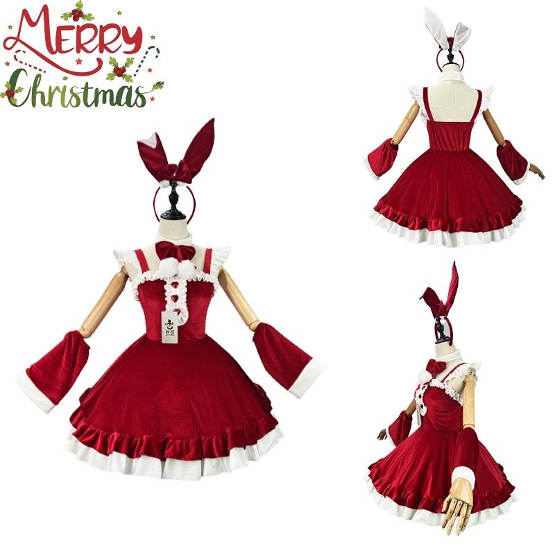 5xl Women's Breathable Polyester Christmas Sexy Maid Outfit Cosplay Bow Lolita