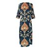 Dresses For Womens Vintage Print Tunic Waisted Midi Dress Summer Casual 3/4 Sleeve Dress