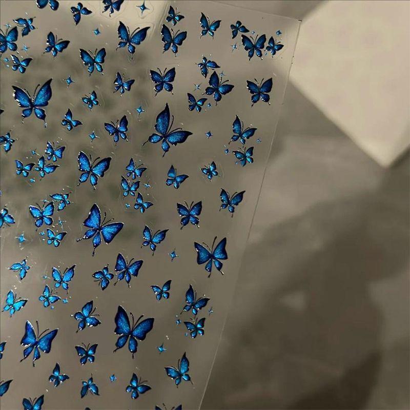 Blue Butterfly Glitter Nail Stickers - Cat Eye Fairy Design, Adhesive Back, Small Patterns