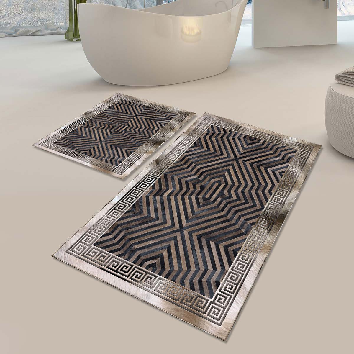 

EPeddler Home Modern Pattern Цифровая печать Плюшевая бамбуковая ткань Моющаяся нескользящая кожаная основа 2-Pack Mat Set, Набор ковриков для ванной