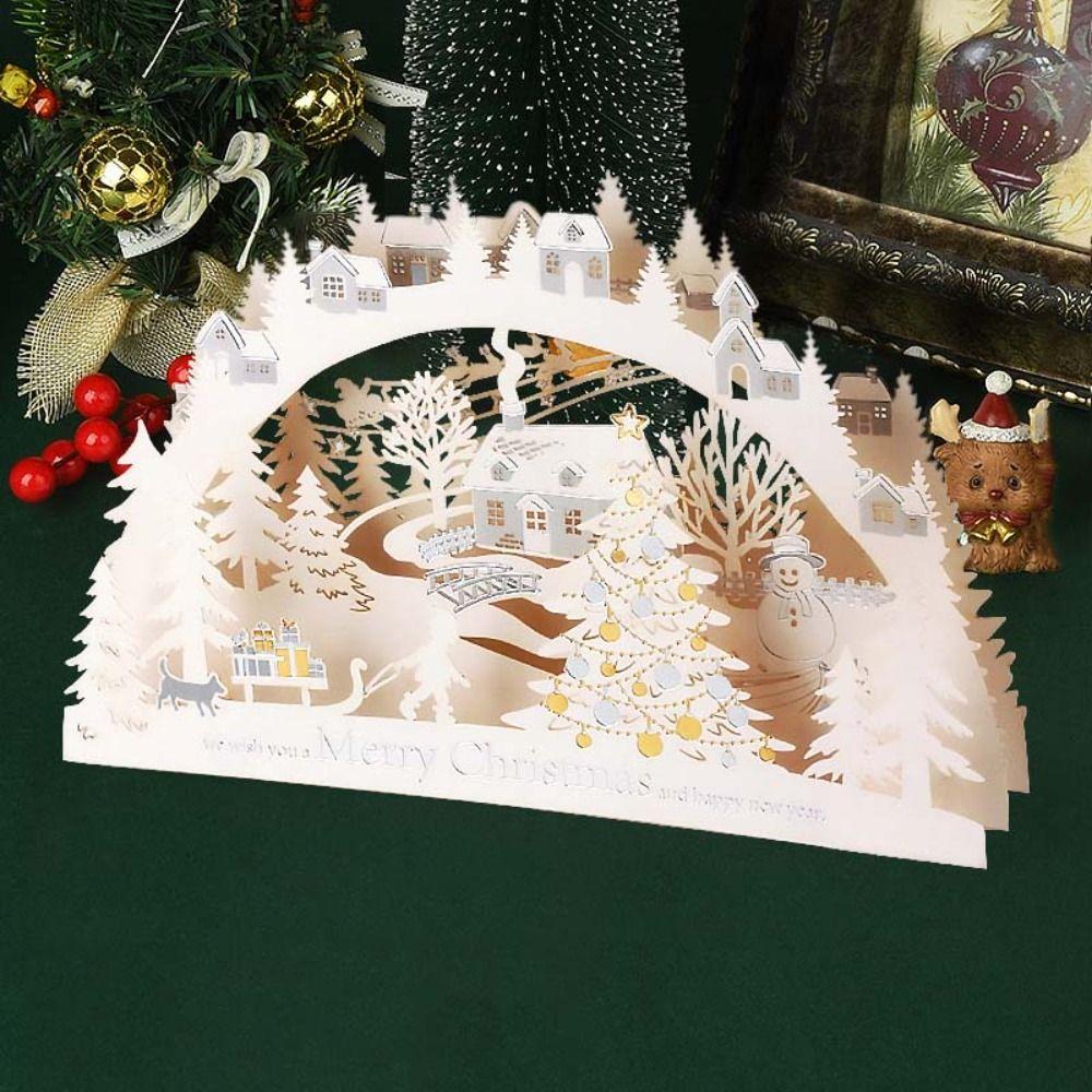 Laser Engraved Christmas 3D Greeting Card with Envelope and Postcard Thank You Letter  New Year