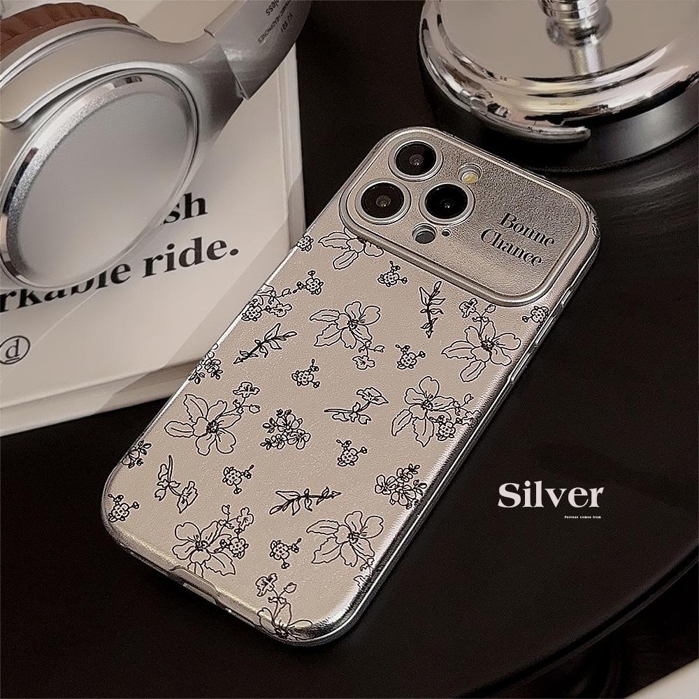 Sketch Flowers Suitable for Iphone16 Apple 15 Mobile Phone Case 13promax Silver Leather 11 High End Sense 12 Korean