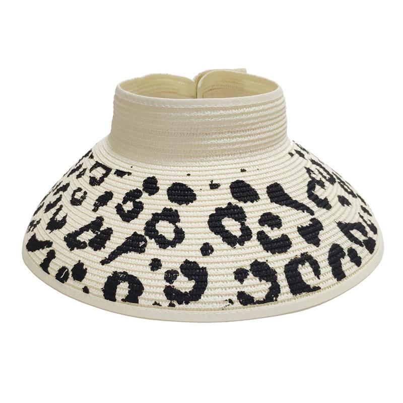 Wzcx Leopard faltbarer Sonnenschutz breite Krempe Strohhut Mode neuer Strandhut Sonnenschutz Sommer Damen Kappe One Size beige