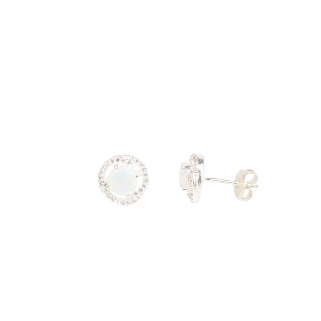 Elegant Milky Opal Gemstone 925 Sterling Silver Zircon Jewelry Stud Earrings CZE-8-16