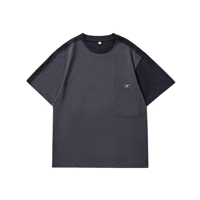 

Мужская летняя футболка с коротким рукавом контрастного цвета, новая, свободного кроя, с круглым вырезом и приспущенным плечом 4XL чёрный