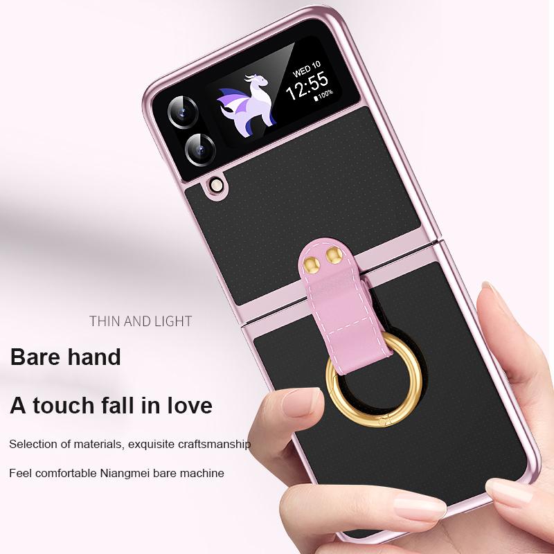 Luxusní galvanizovaný kryt s držákem prstenu pro Samsung Galaxy Z Flip 3 Z Flip 4 Pouzdro Tvrdý Slim Nárazuvzdorný Kryt na telefon pro Z Flip 3 4