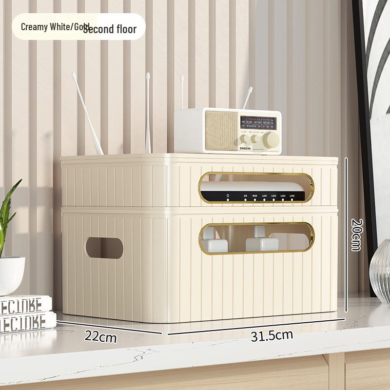Golden Cat WiFi Router Storage Box and TV Set-Top Shelf with Wire Organizer