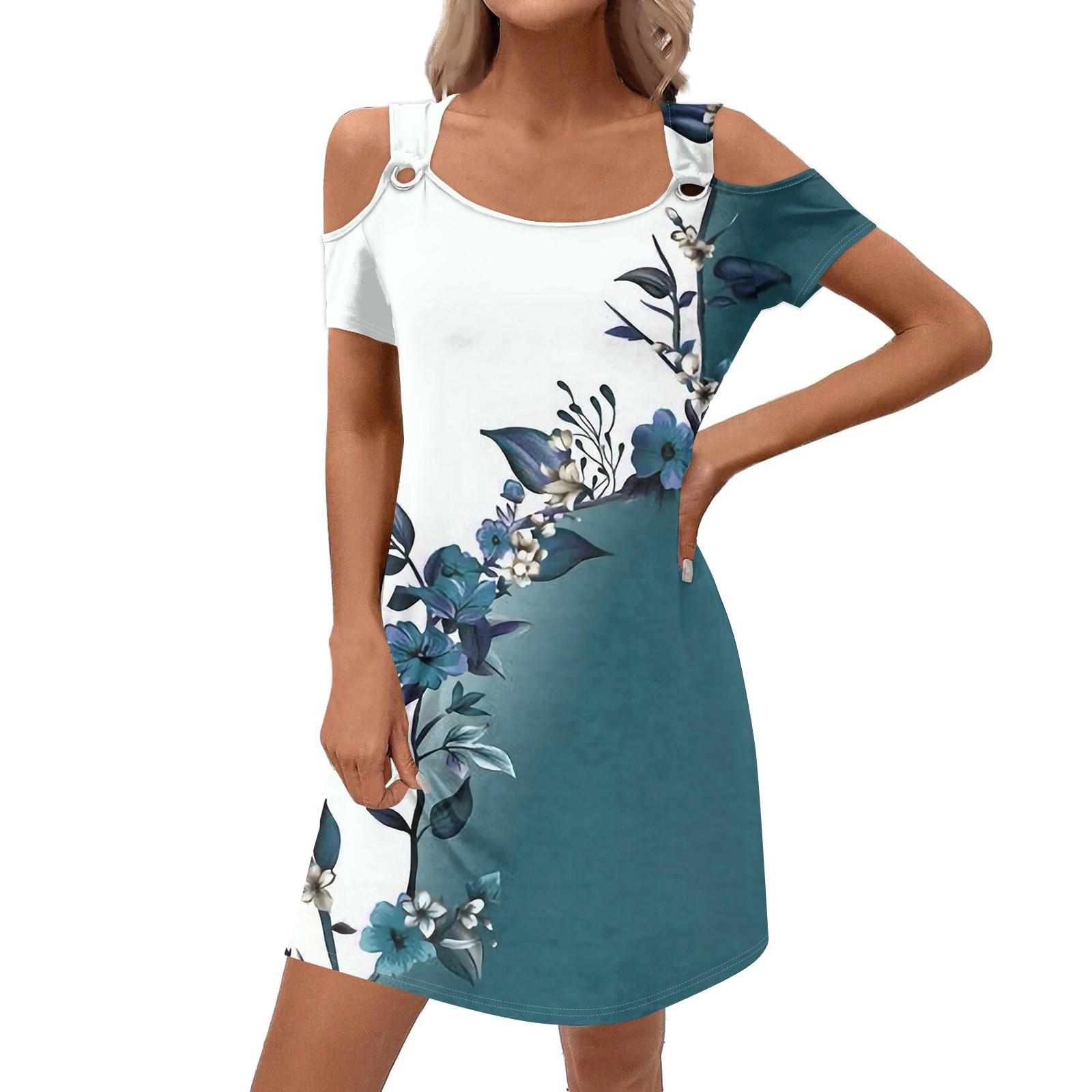 Women s Stylish Casual Summer Floral Print Dress With Pocket L