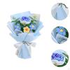 Completed Crochet Flower Bouquet Artificial Eucalyptus Leaves Ornament Handmade Knitted for