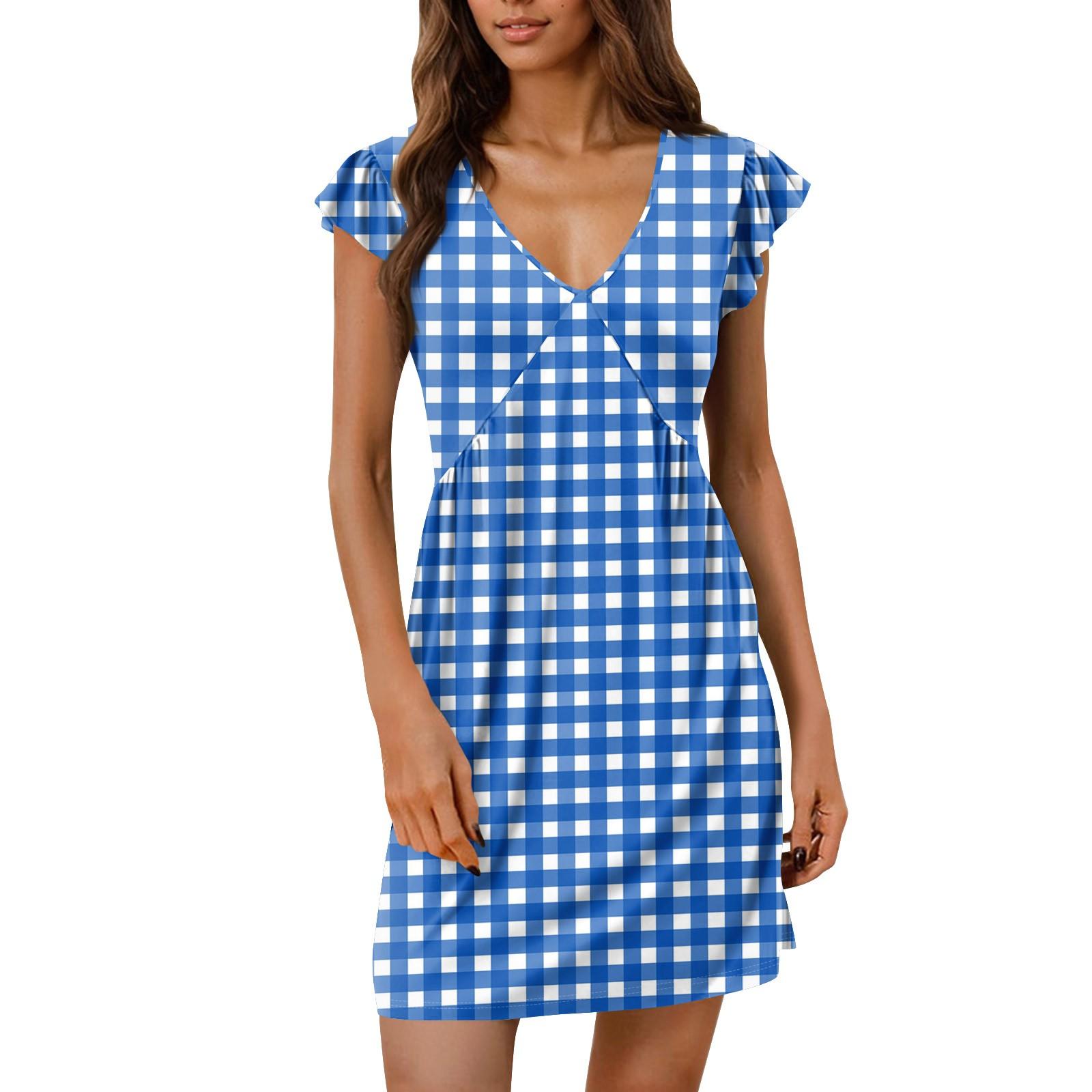 Women s Summer Dress Loose V Neck Sleeveless Sundress Dress with Pockets L