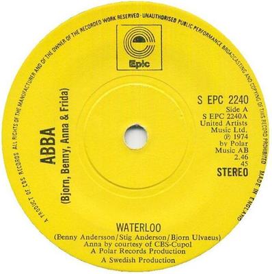 7inch Record ABBA, BJÖRN & BENNY, AGNETHA & ANNI - Waterloo SEPC2240 Epic 1974 UK Pop Used