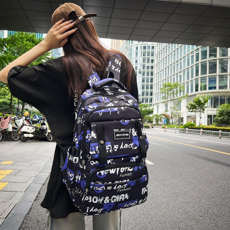 Large Capacity Student Backpack Graffiti Print Campus Backpack Men Lightweight Couple Backpack