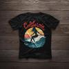 California Surfing Girl Retro Sunset Surfer Waves Tee Vintage Premium Tshirt
