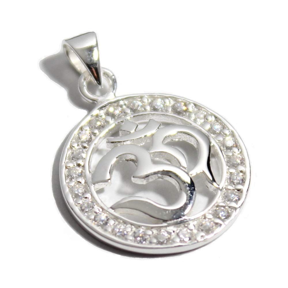 Tibetan OM Mantra Pendant Sterling Silver Zirconia (Om) Top, 925,