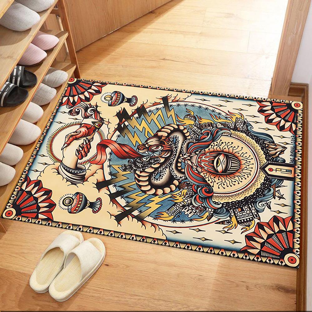 Tattoo Stil 25 Fußmatte Büro Teppich Design für Eingangsbereich Schlafsaal Spielzimmer Balkon Rutschfester Teppich Büro Heimdekor