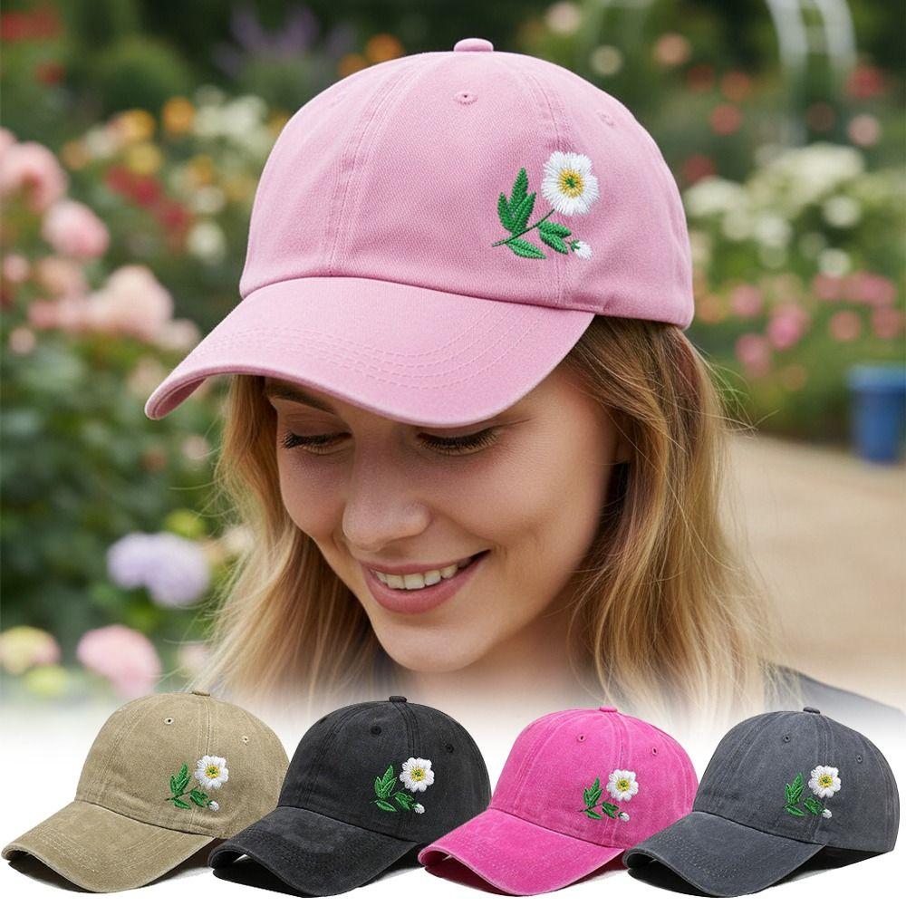 Retro Flowers Embroidery Baseball Cap Washed Cotton Adjustable Baseball Hats Sunscreen Hats For Man Women