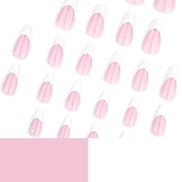 24 Pièces Ongles Press-On Brillants Court Amande Faux Ongles Joli Élégant Ongles à Coller Blanc French Tip Ongles Artificiels