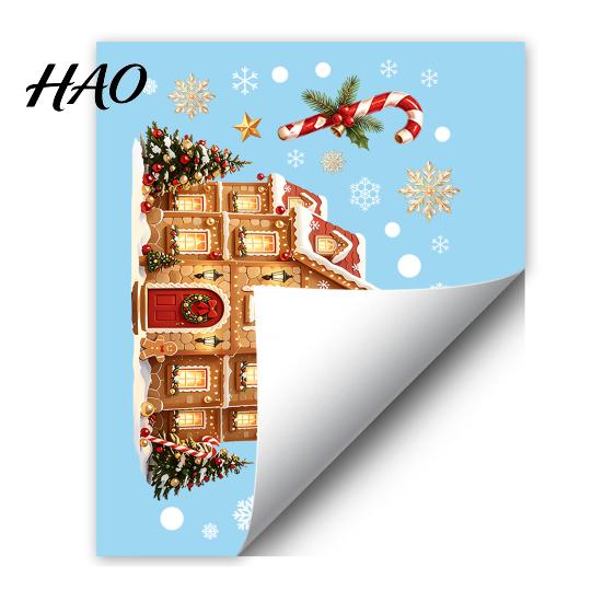 Christmas Party Supplies Window Cling, Santa/Snowman/House/ Tree Patterns Print, Waterproof Glass Clings PVC Decorative Static Sticker for Doors