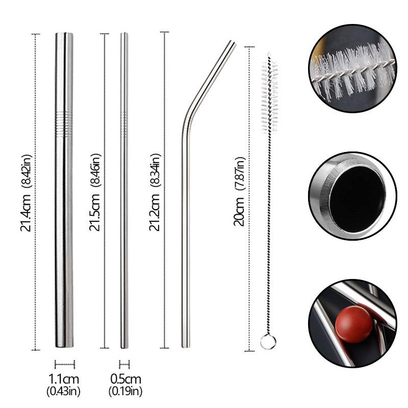 3Pcs Stainless Steel Straw Sets Metal Reusable Straight Bent Drinking Straw With Cleaning Brush Party Juice Drinks Utensils