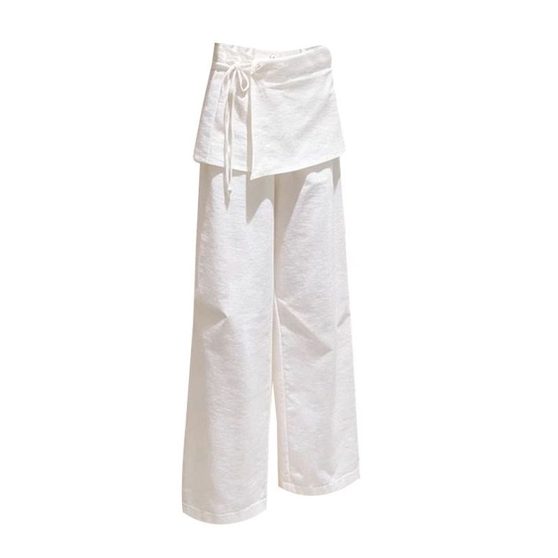 

European Style 2026 New Fashion Versatile Slimming Wide-Leg Pants Loose Boyfriend Style Lazy White Casual Pants for Women Spring White S