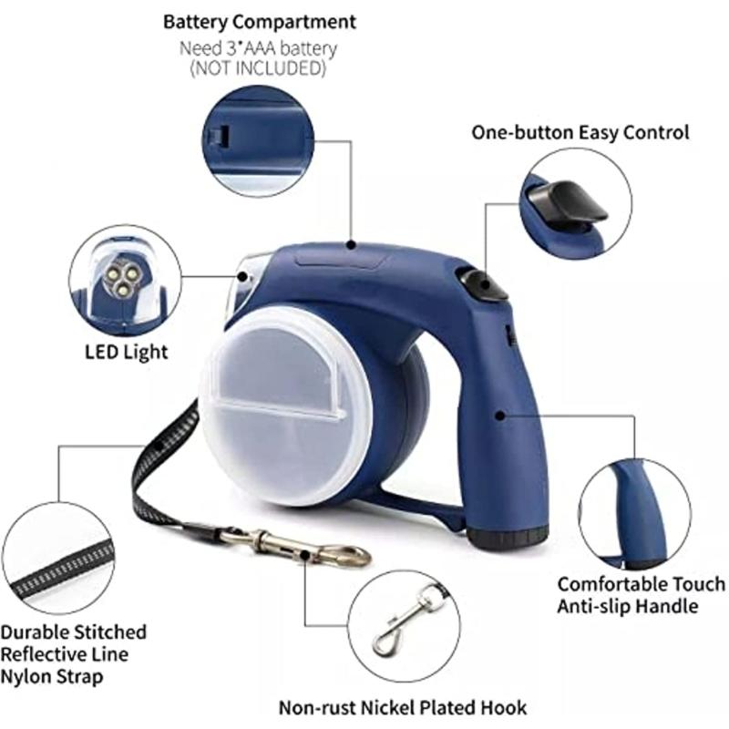 Retractable Dogs Leash 13 Feet Pet Walking Leash with Light, Bags Holder Water Cups for Small Breeds Dogs Soft Wholesale