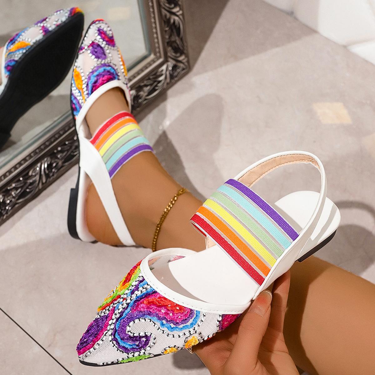 

Женская модная обувь-лодочки из сетки с острым носком, дышащая, со стразами, одинарная обувь, сандалии с открытым носком 36 белый