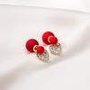 Natural Silver Needle Red Tassel Heart & Pearl Earrings for Women - Face-Slimming, Fashionable Wedding Jewelry