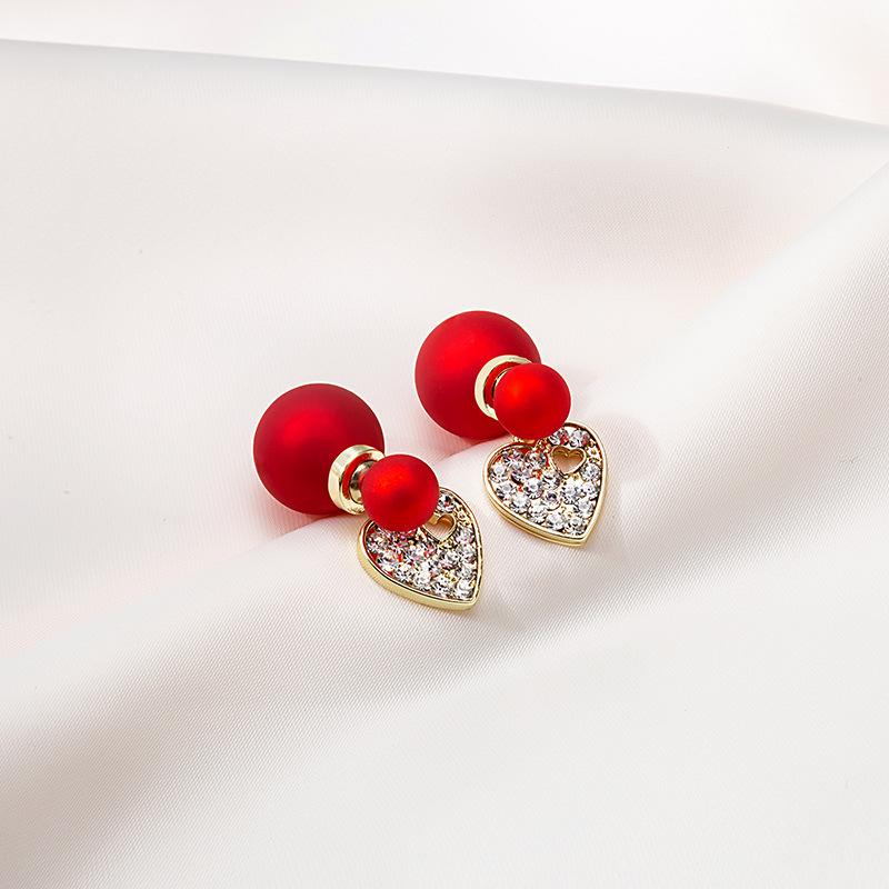 Natural Silver Needle Red Tassel Heart & Pearl Earrings for Women - Face-Slimming, Fashionable Wedding Jewelry