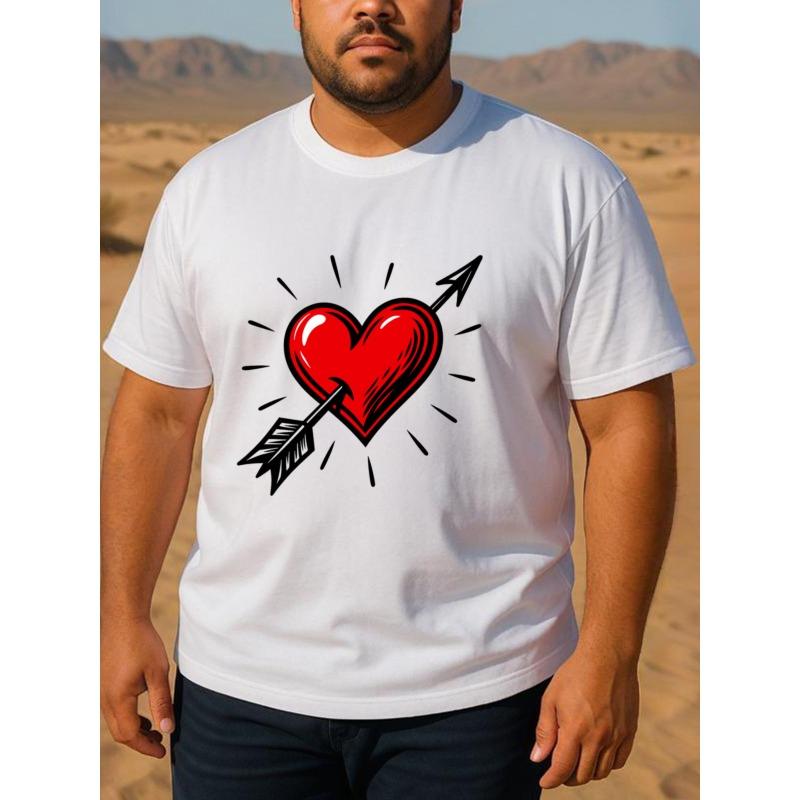 Europäische Größen Valentinstag Minimalistisches Herzförmiges Trendiges Herren-Print Kurzarm-T-Shirt | Reguläre Passform, Schweißabsorbierend und Schnelltrocknend