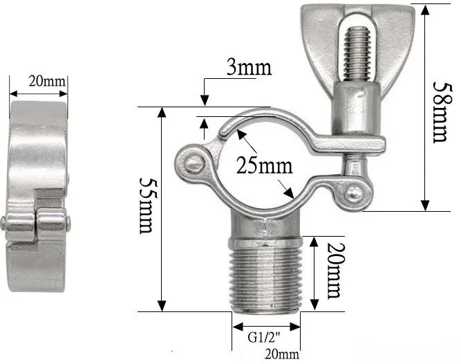 1/2" BSP Male X Fit 1/2" 3/4" 1" -12" Inch 12.7-305mm Tube OD 304 Stainless Steel Pipe Support Clamp Hanger Bracket Sanitary
