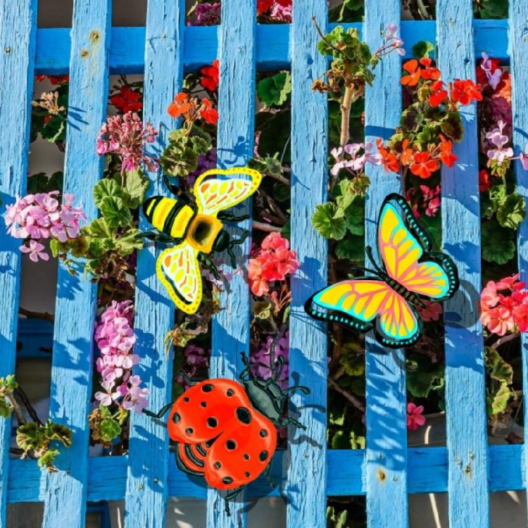 Iron Butterfly Honeybees Ladybugs Metal Wall Art Weather Proof Garden Homes Decors Handmade 3D Insect Sculpture