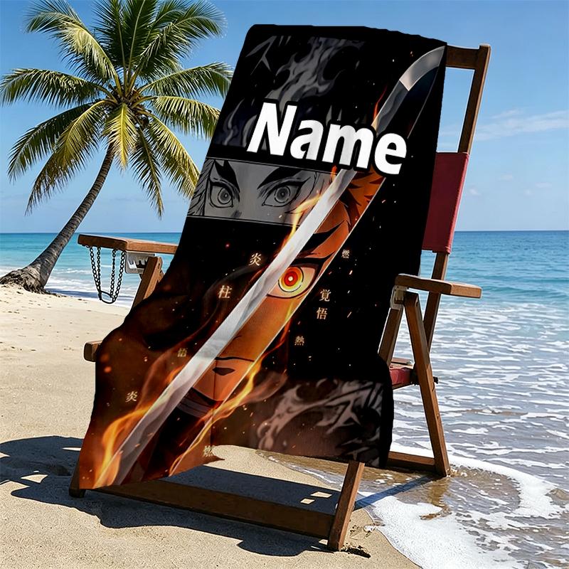 Custom Name Personalized Demon Slayer Print Beach Towel, for Trip Camping Beach Party Home Decor, Birthday Gift for Family & Friends