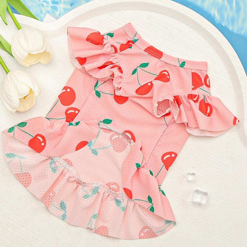 Adjustable Ice Silk Dog Clothes Flower Pattern Pet Flying Sleeve Skirt  For Cats Big Dogs