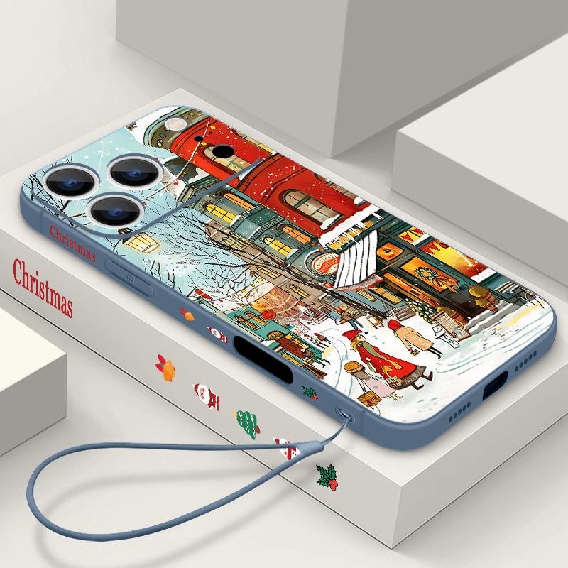 Niedliche urbane Schneemuster TPU Weiche Silikonhülle für iPhone 17 Pro Max 16E 16 15 14 13 Pro Max 12 Pro 11 Stoßfest mit Umhängeband Handyhülle Fundas