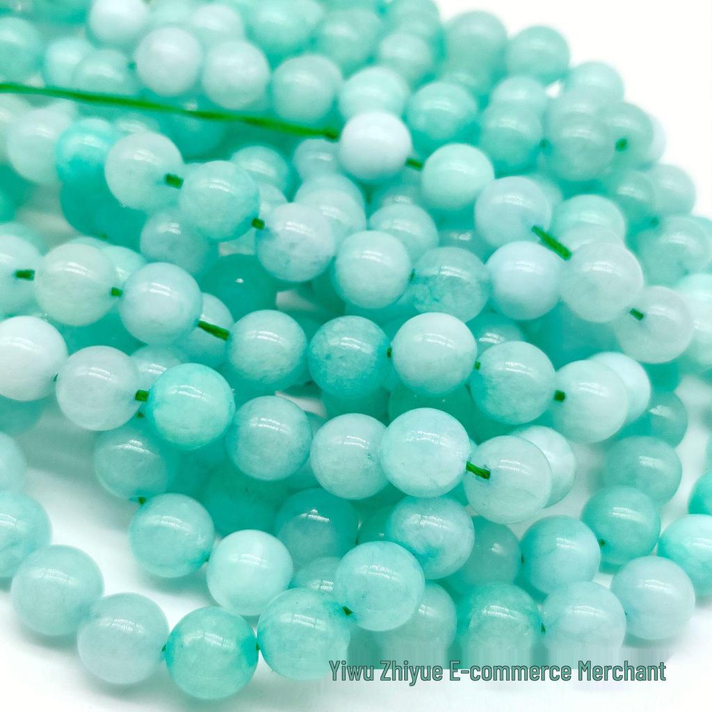 Zhiyue Amazonit Chalcedon Jasnozielone Okrągłe Koraliki do Wyrobu Biżuterii