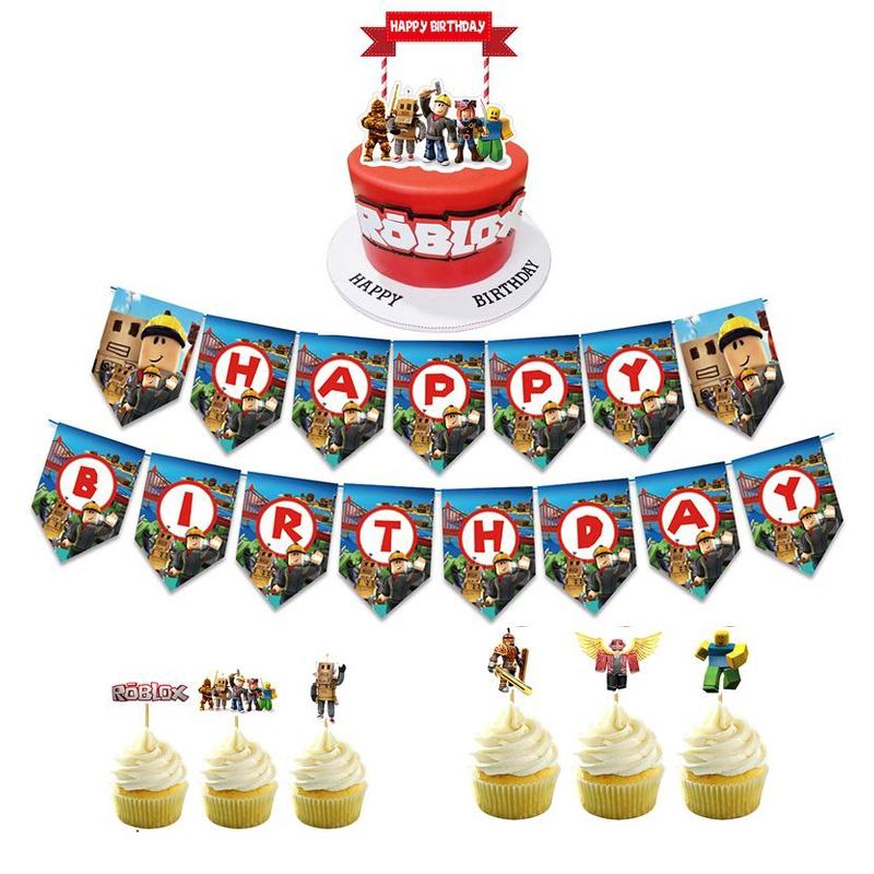 Roblox Birthday Party Supplies Banner Balloons Cake Toppers Cupcake Decor Kit