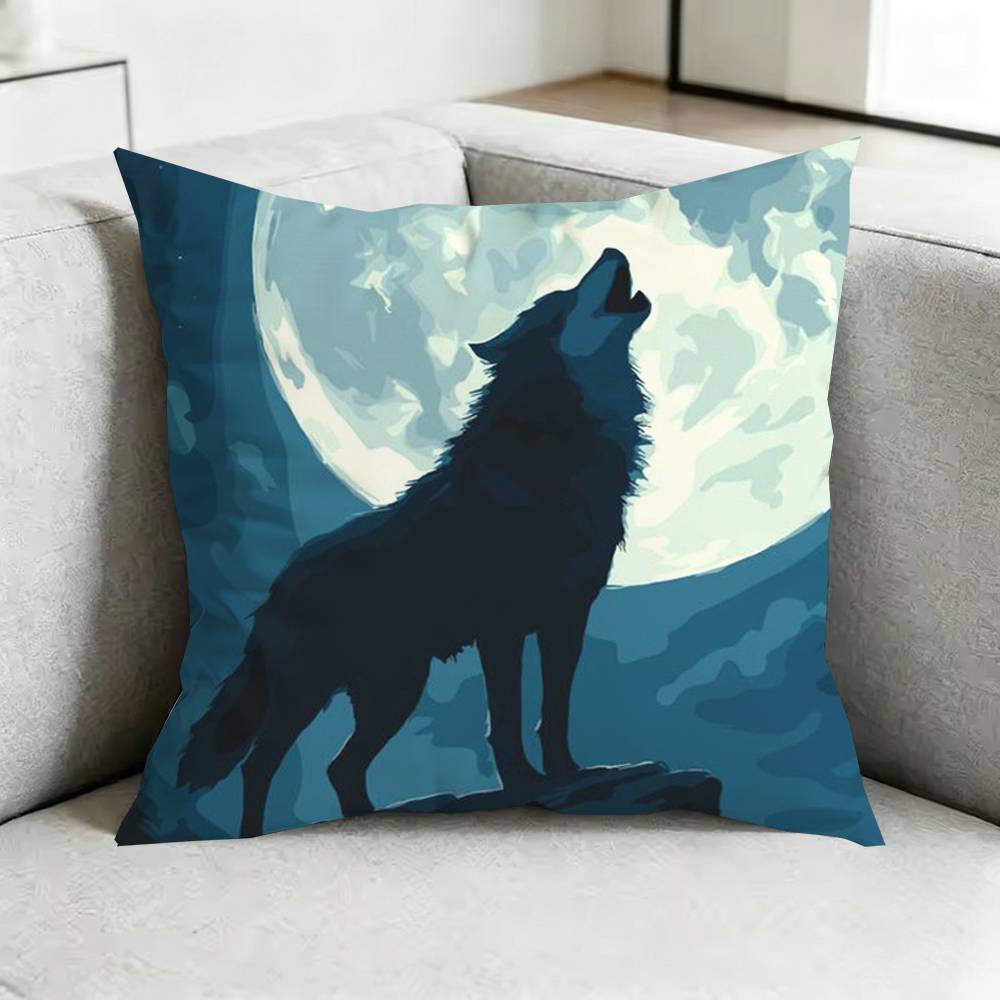 Moon Roaring Wolf-W Square Double-Sided printed Pillow Case Bedroom Bedside Pillow Sofa Cushion Cover Gift