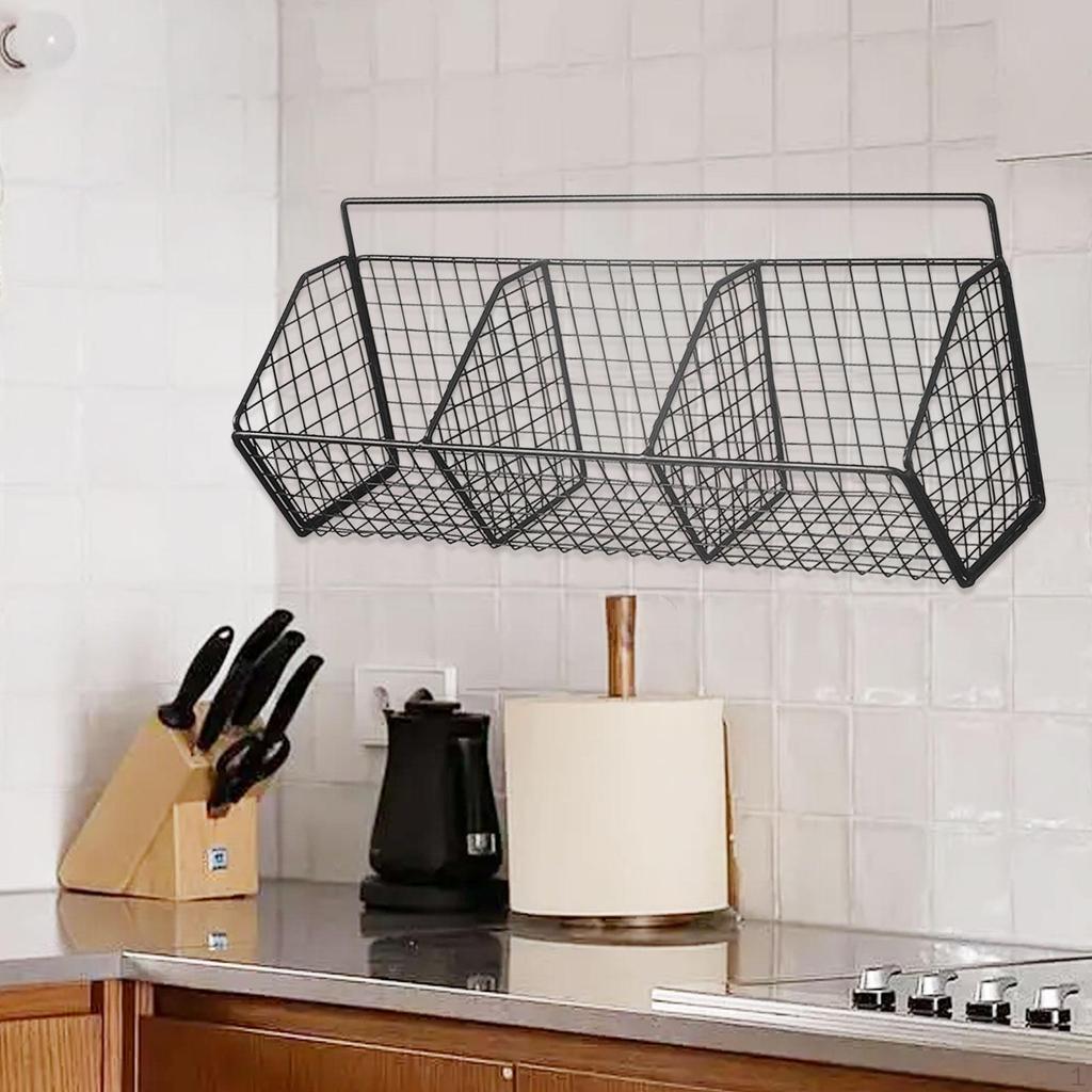 Fruit Basket Metal Wire Wall Mount Multifunctional Iron Grid Storage Baskets Hanging