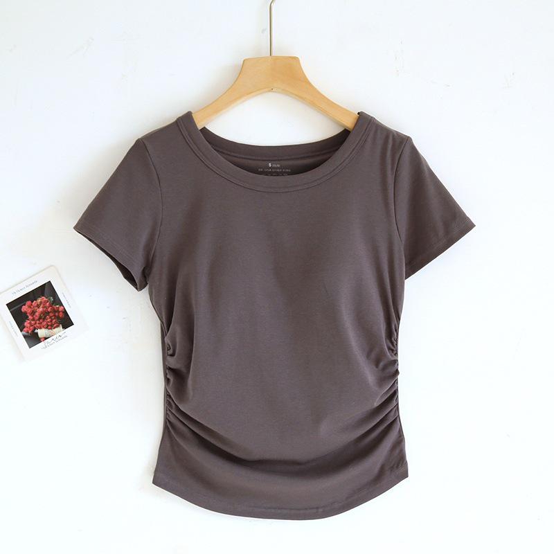 Tricou pentru femei cu mânecă scurtă, cu pernuțe pentru sâni, gât rotund și tiv cu coadă de rândunică