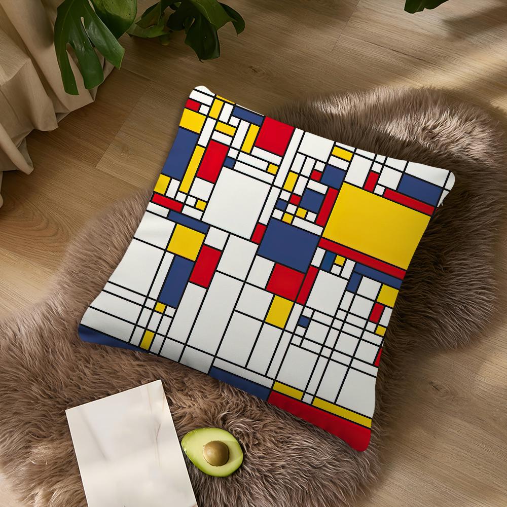 P-Painting Piet Mondrian Art Cushion Cover Living Room Accent Couch Back Support Square Lounge Restful Nap Companion Pillow Case
