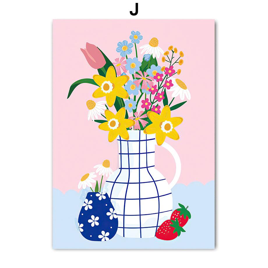Retro Flowers Vase Gallery Colorful Funky Poster And Prints Simple Wall Art Canvas Painting Wall Pictures For Living Room Decor