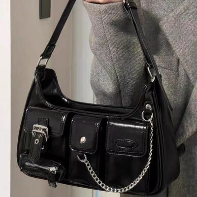 Niche Design Bag with A High-end Feel, Featuring A Hong Kong-style Chain, Single-shoulder Underarm Bag, and A Female Motorcycle Bag