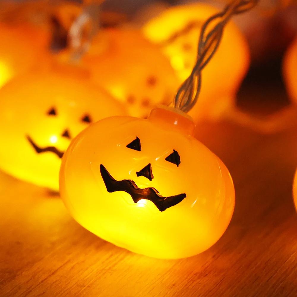 LED Halloween Pumpkin Lantern String Battery Powered Plastic Lantern String Halloween Home Party Garden Outdoor Decoration Light