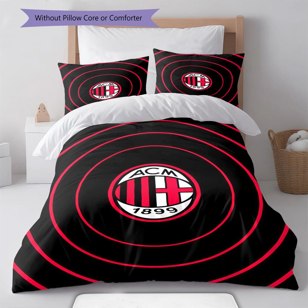 AC Milan logo Pattern Bedding Quilt Set Quilt Cover Pillowcase Home Decoration Birthday Gift (1 * duvet cover + 2 * pillowcase, without core)