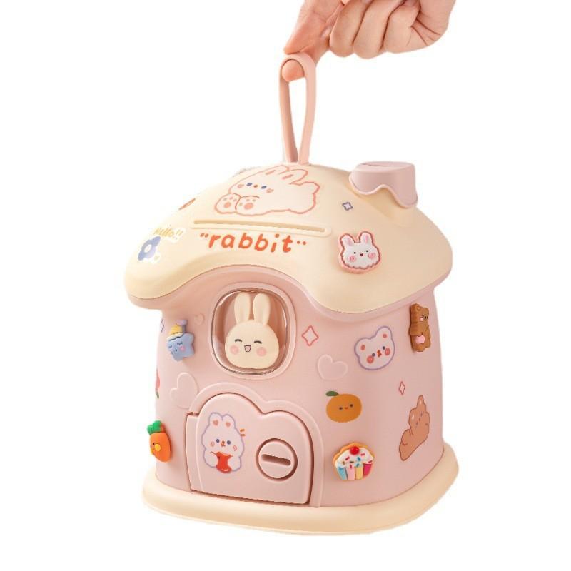 Mushroom House Piggy Bank For Kids With Diy Stickers And Durable Plastic Material
