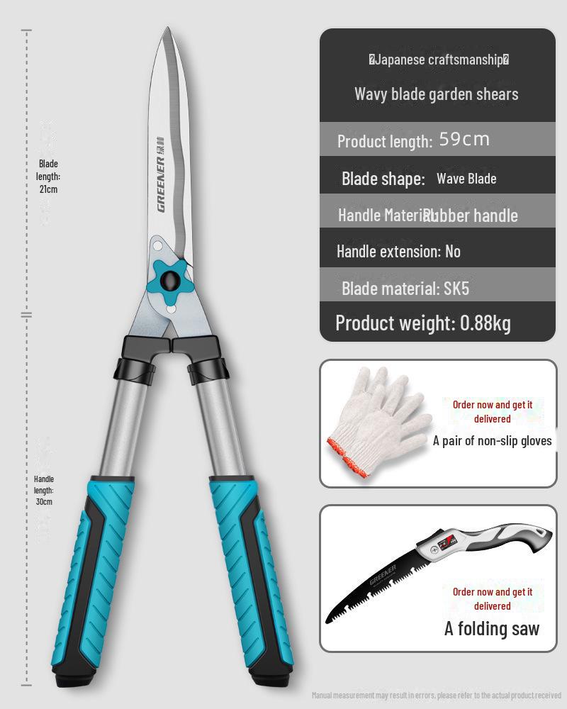 "Green Forest Garden Pruning Scissors for Hedges, Seedlings, and High Branches"