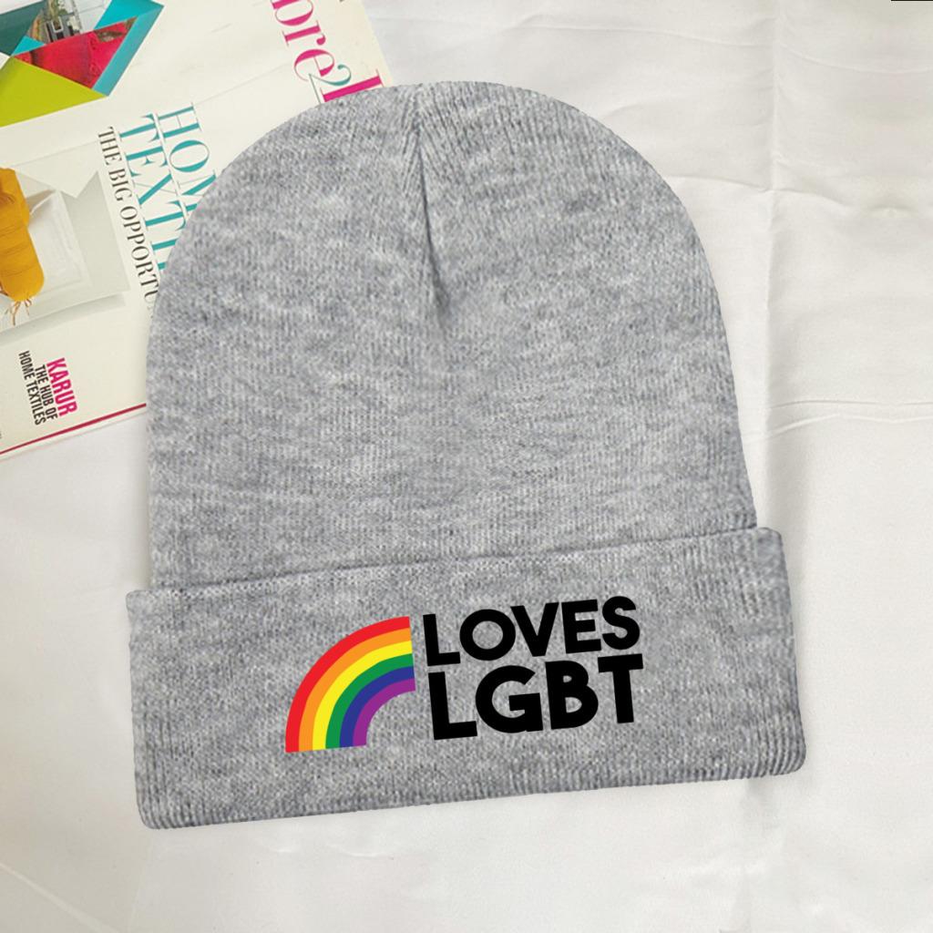 LOVES LGBT Knitted Caps for Women Unisex Beanies Winter Hat Pride Bisexual Lesbian Gay Rainbow Harajuku Warm Cap