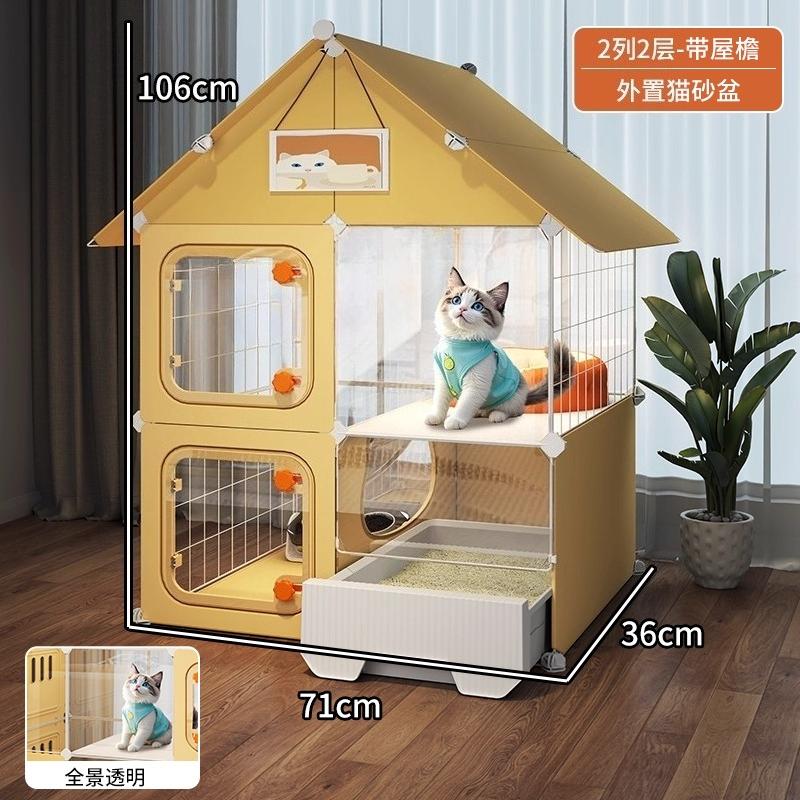 Villa Transparente para Gatos Caja de Arena Extra Grande Inodoro Interior Configuración de Una Habitación Un Salón Jaula para Gatos Hogar Espacioso Sistema de Residencia para Mascotas